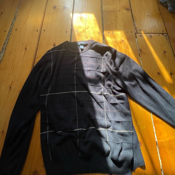 Black sweater with brown & white boxy checkers. - Picture 2 of 2